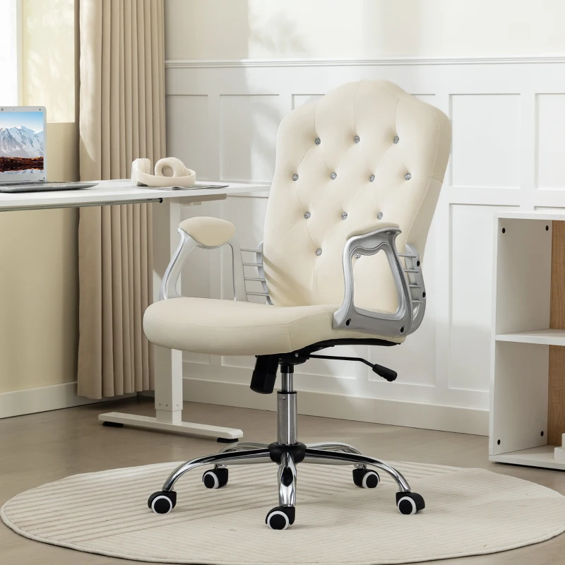 Vinsetto Vanity Office Chair, Velvet Computer Desk Chair with Swivel Wheels, Adjustable Height, Tilt Function, Beige