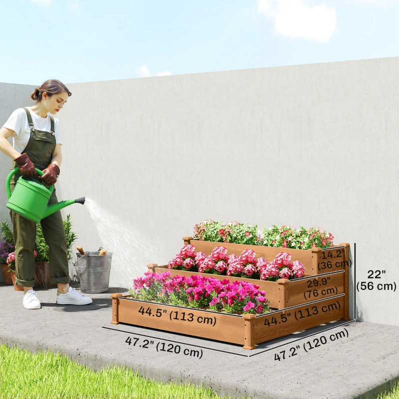 Outsunny 3-Tier Garden Bed Planter Box for Backyard, Patio, 49"x49"x22", Brown