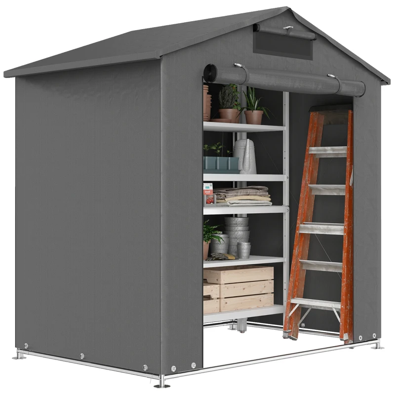 Outsunny 6' x 4' Portable Shed, Waterproof Bike Tent with Roll-up Zipper Door, Vent and Galvanised Metal Frame, Dark Grey