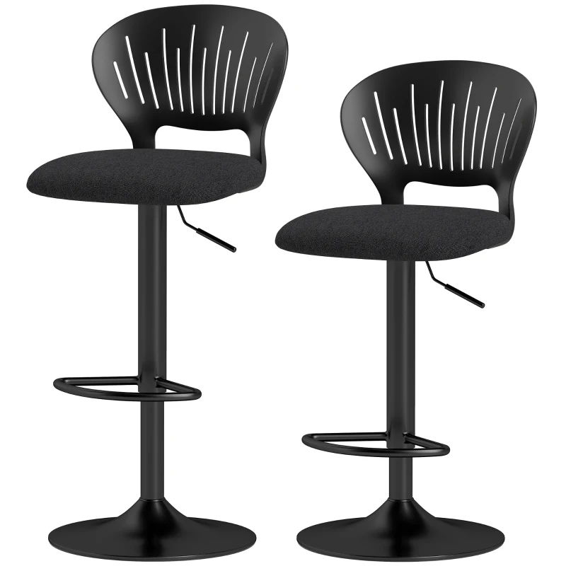 HOMCOM Bar Stools Set of 2, Modern Swivel Counter Height Barstools with Footrest and Hollow Backrest, Black