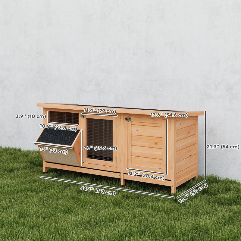 PawHut Wooden Rabbit Hutch Bunny Cage Guinea Pig House Outdoor with Sliding Out Tray, Openable Roof, Feeding Trough, Yellow