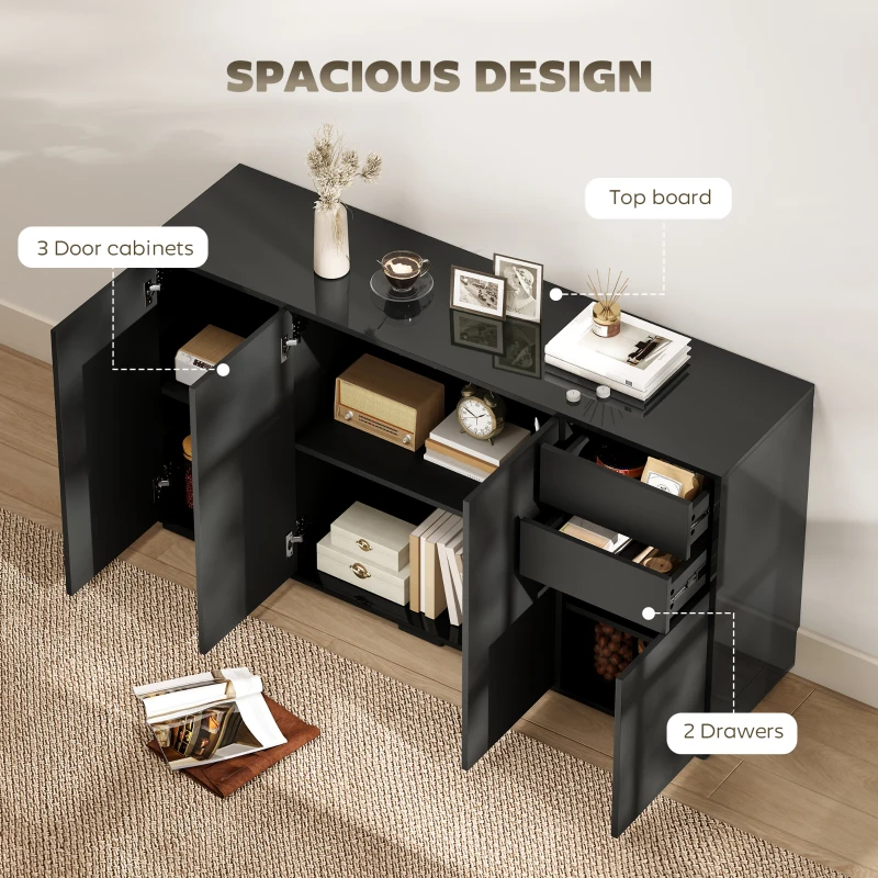 HOMCOM Kitchen Sideboard Storage Cabinet, Modern Coffee Bar Cabinet with Push-Open Design and 2 Drawers for Living Room, Black