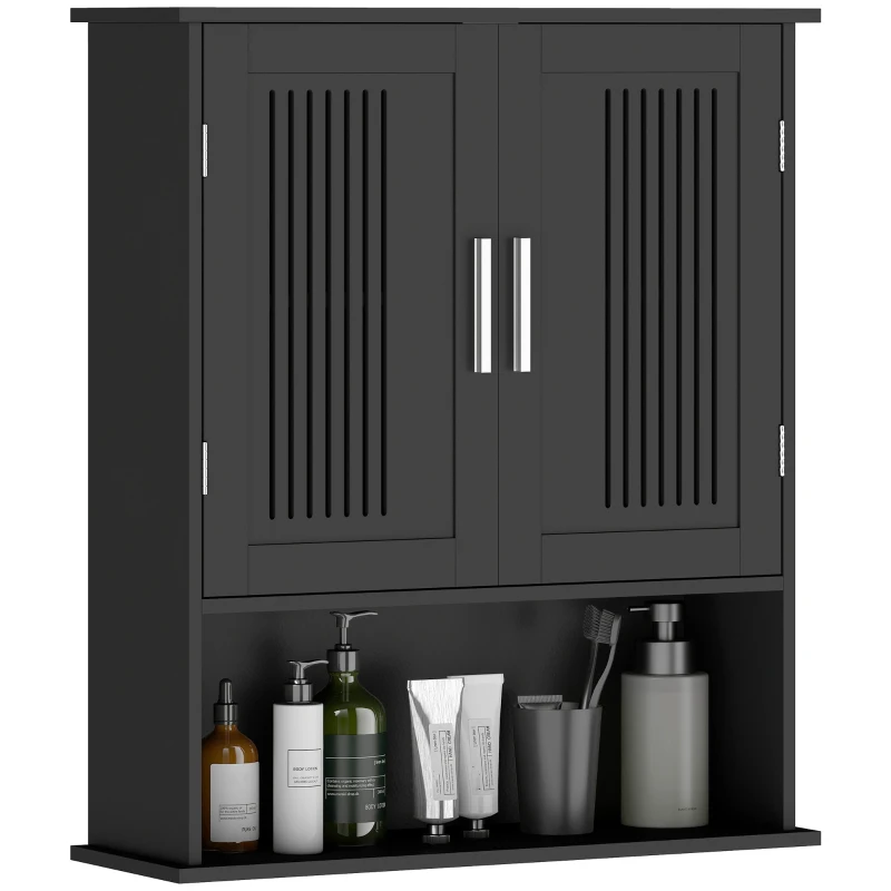 kleankin Modern Wall Mount Bathroom Cabinet, Storage Organizer with 2 Door Cabinet and Shelf, Black