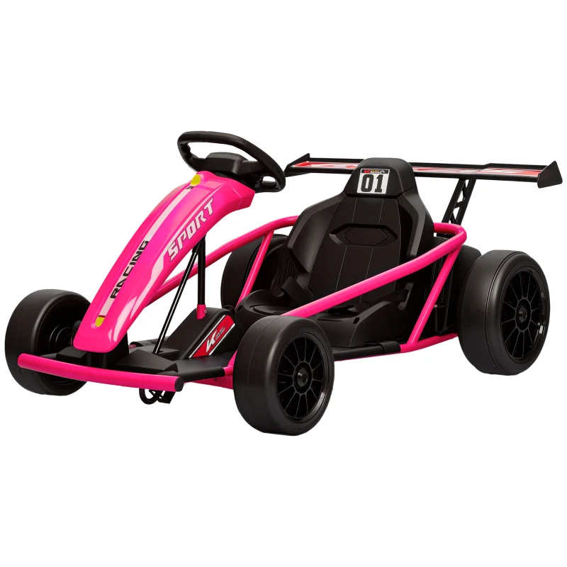 Qaba 24V 7AH Kids Electric Go Kart, 8.1 MPH Battery Powered Drift Kart with Dual Motors, Soft Start for 8-12 Years, Pink