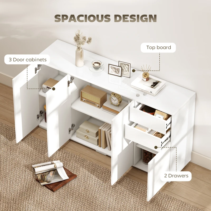 HOMCOM Kitchen Sideboard Storage Cabinet, Modern Coffee Bar Cabinet with Push-Open Design and 2 Drawers for Living Room, White