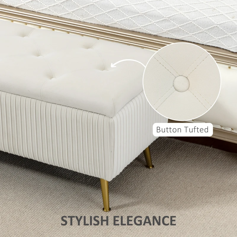 HOMCOM Storage Ottoman Bench, 43 Inch Large Storage Chest with Steel Legs and Padded Seat, Foot Rest, Load 485 lbs, Beige