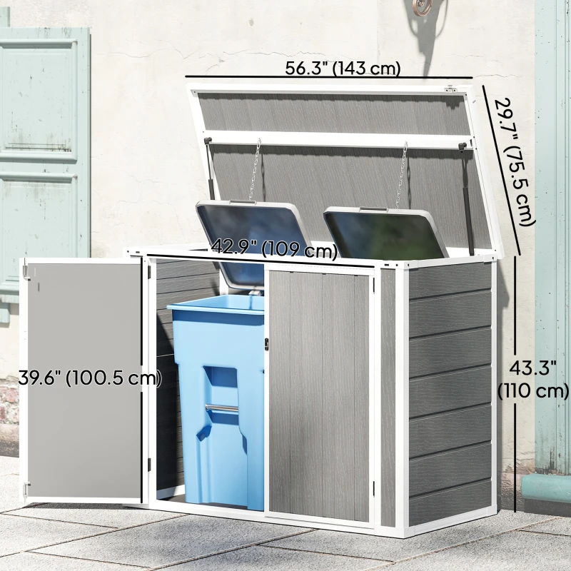 Outsunny 41 Cu. Ft. Outdoor Storage Shed, Outdoor Horizontal Trash Can Storage with Chain Lid, Lockable Storage Box, Grey