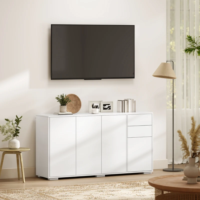 HOMCOM Kitchen Sideboard Storage Cabinet, Modern Coffee Bar Cabinet with Push-Open Design and 2 Drawers for Living Room, White
