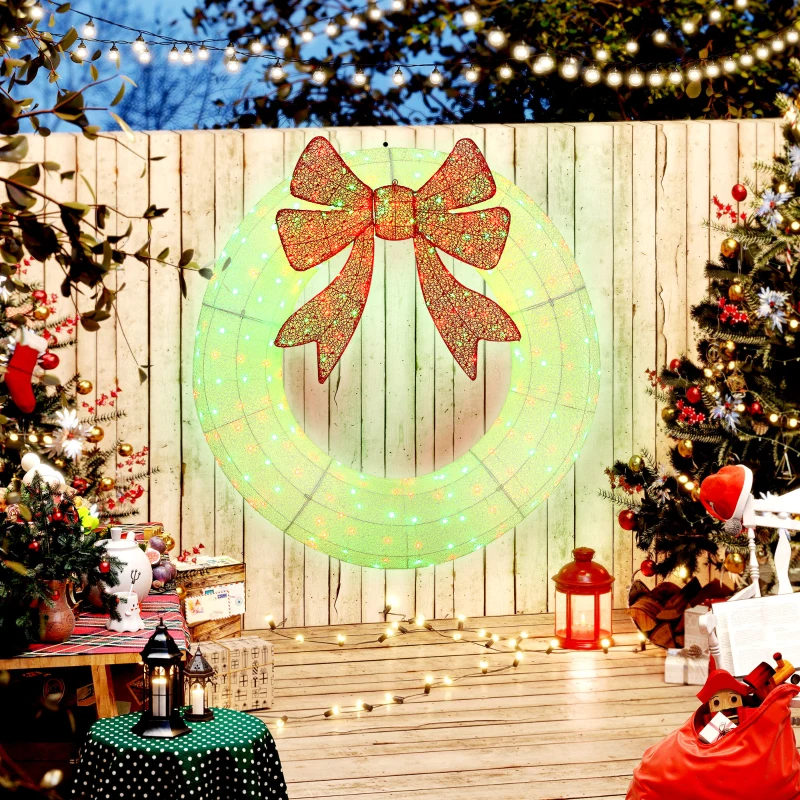 Outsunny 60 Inch Lighted Wreath Decoration with Dual Color LED, Christmas Wreath with Daily Timer, Remote for Indoor Outdoor