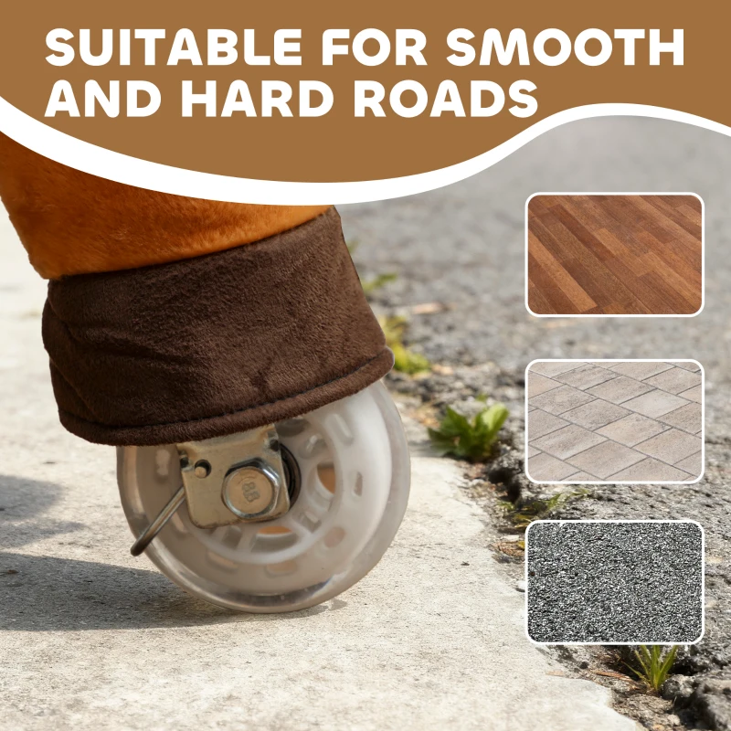 Qaba Ride on Horse, Plush Riding Pony for Ages 3-5, Walking Horse Animal with Wheels for Active Play, Dark Brown