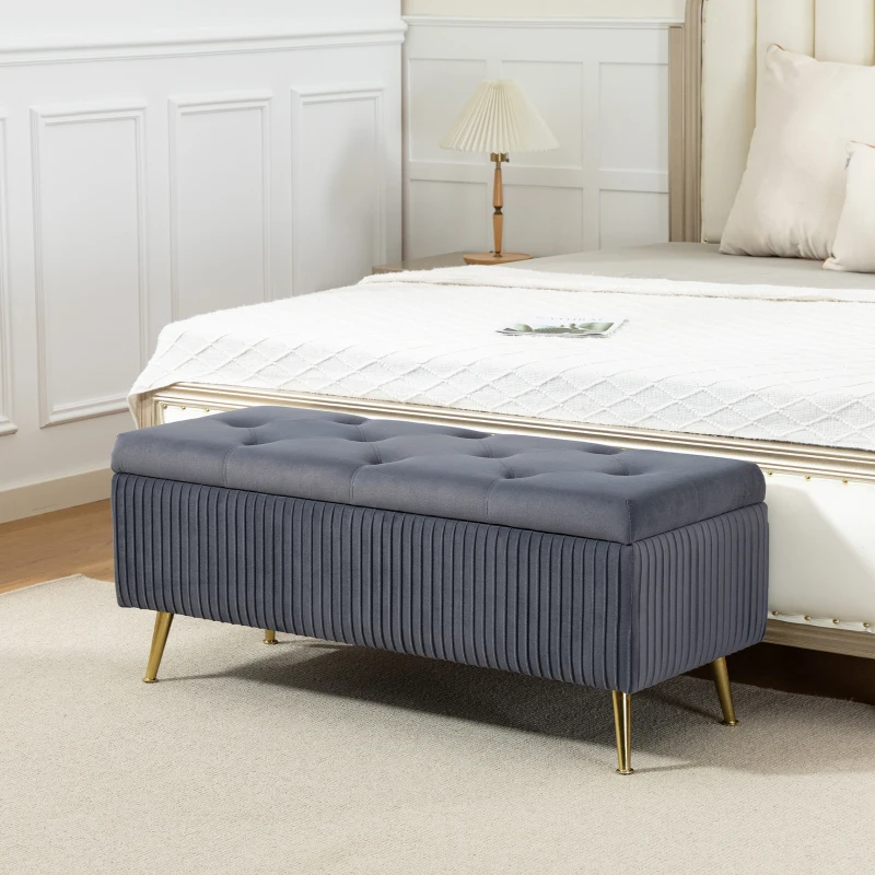 HOMCOM Storage Ottoman Bench, 43 Inch Large Storage Chest with Steel Legs and Padded Seat, Foot Rest, Load 485 lbs, Dark Grey