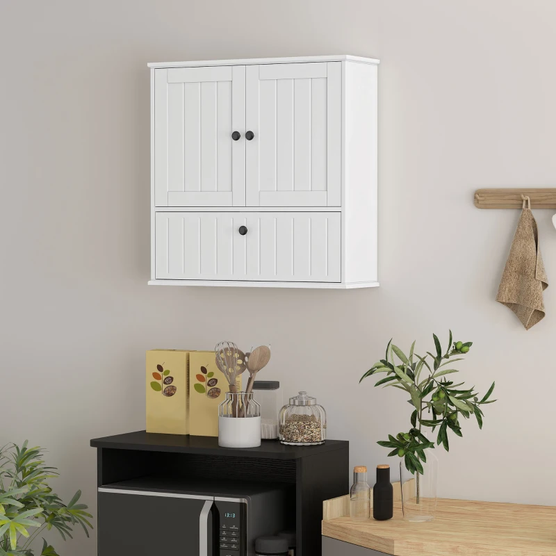 HOMCOM Bathroom Wall Cabinet, Farmhouse Medicine Cabinet with Adjustable Shelves and Flip-Down Door, Over The Toilet, White