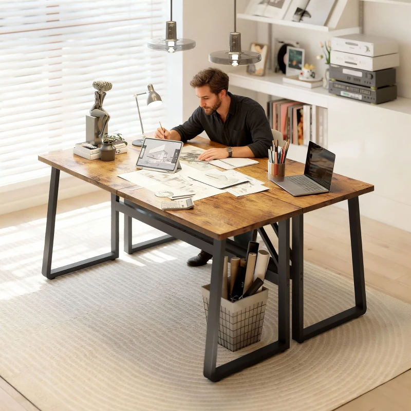 HOMCOM 71 Inch Computer Desk, Home Office Desk, Simple Study Writing Table with Adjustable Feet, Modern Style, Brown