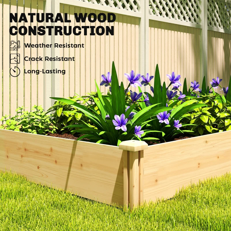 Outsunny Wooden Raised Garden Bed, Outdoor Planter Box with Divider and Open Bottom for Flowers, Herbs, Vegetables, DIY Painting