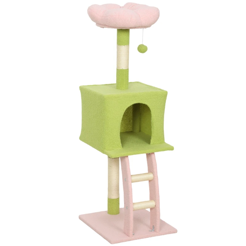 PawHut 48" Flower Cat Tree with Scratching Post, Cozy Bed, Condo, Climbing Ladder, Perch, Dangling Ball, Green