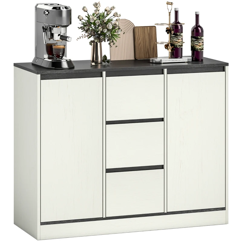 HOMCOM Buffet Cabinet with Soft-Close Hinges, Modern Sideboard with 3 Drawers and 2 Adjustable Shelves, White Wood Grain