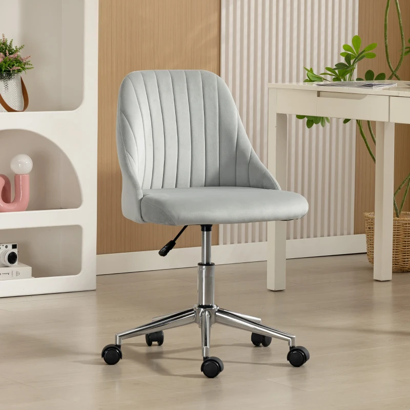Vinsetto Vanity Chair for Makeup, Velvet Comfy Office Chair with Adjustable Height, Swivel Wheels for Bedroom, Living Room, Grey