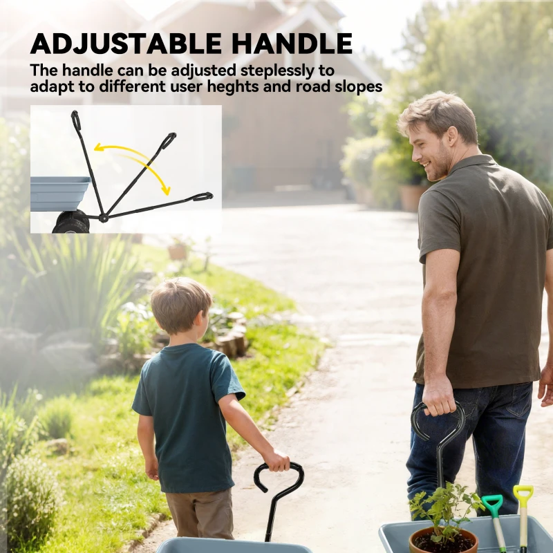 Outsunny Steel Garden Cart with Handle and 10" Pneumatic Tires, Utility Wagon Cart for Garden Patio Lawn, 551lbs Capacity, Grey