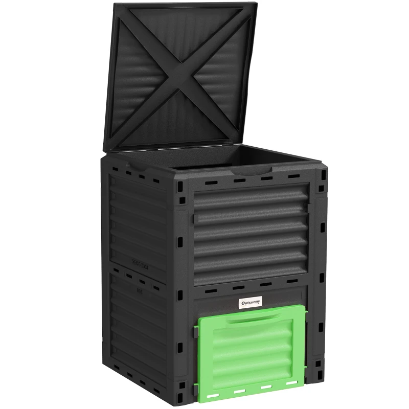 Outsunny Garden Compost Bin 80 Gallon Outdoor Large Capacity Composter Fast Create Fertile Soil Aerating Box, Green