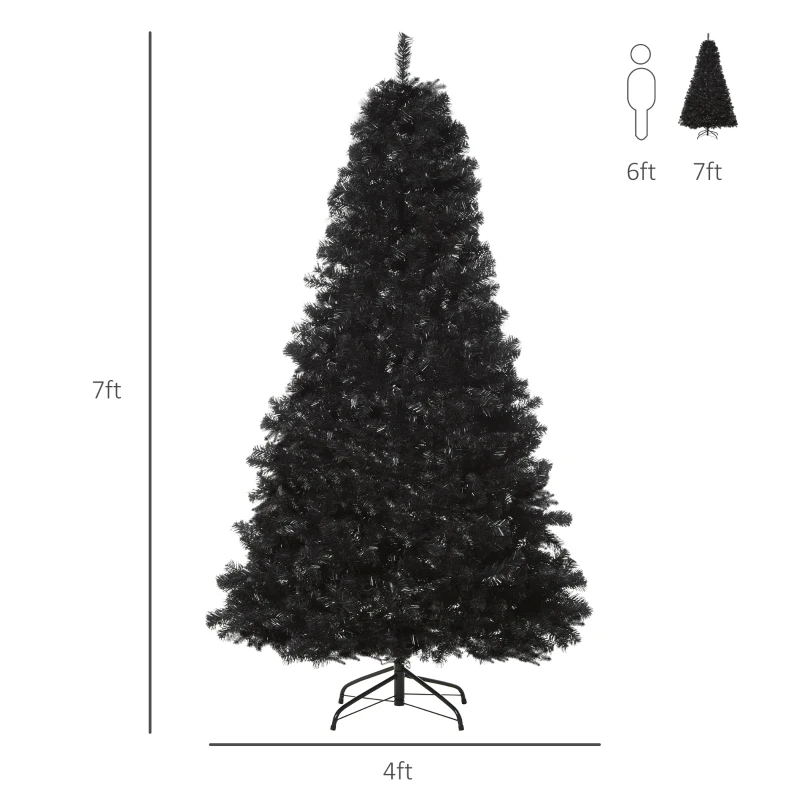 HOMCOM 7ft Artificial Christmas Tree Unlit Douglas Fir with Realistic Branches and 1346 Tips, Black Halloween Style