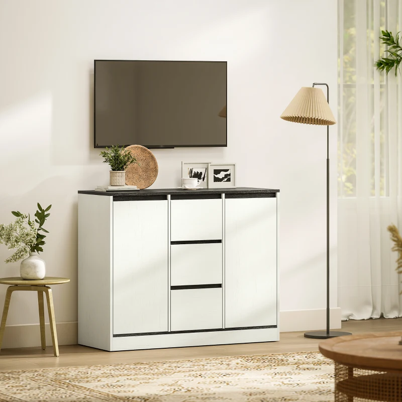 HOMCOM Buffet Cabinet with Soft-Close Hinges, Modern Sideboard with 3 Drawers and 2 Adjustable Shelves, White Wood Grain