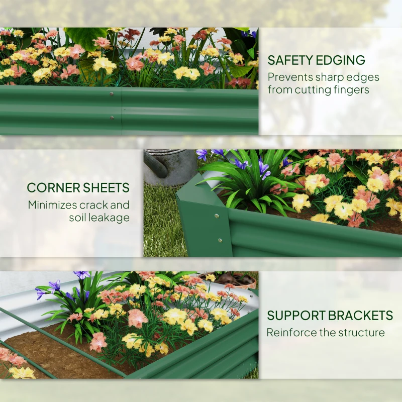 Outsunny 6 x 3 x 1ft Galvanized Raised Garden Bed, Reinforced Outdoor Planter Box with Open Bottom, Green