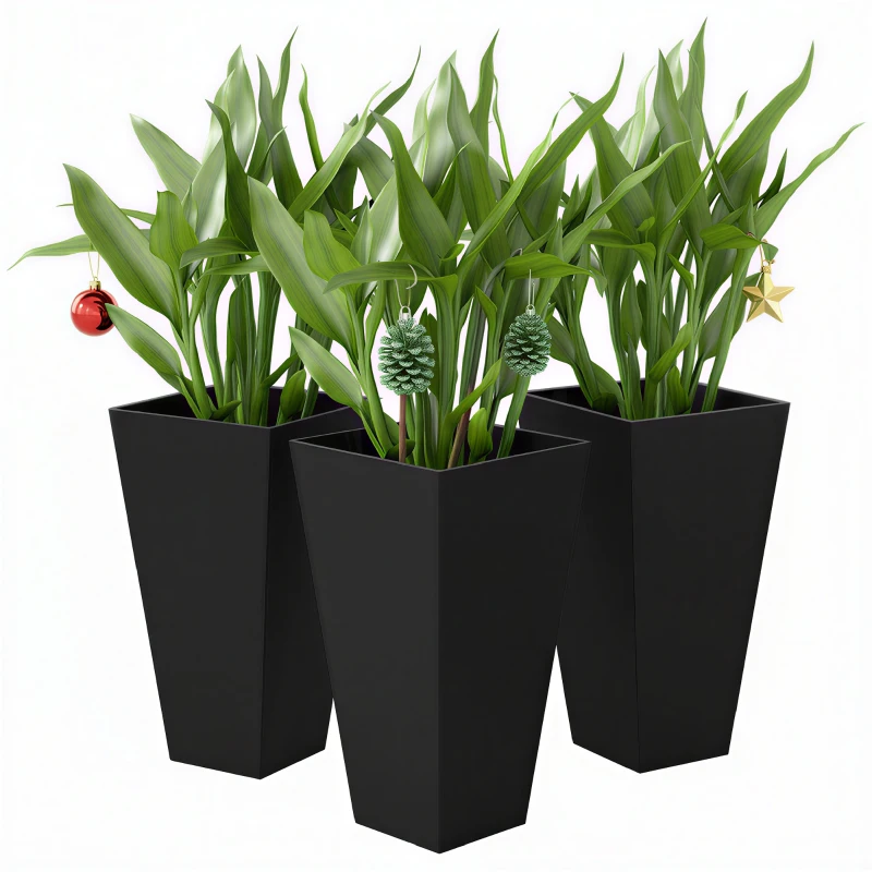 Outsunny Tall Planters for Outdoor Plants Set of 3, 28 In Taper Planters with Drainage Holes, Indoor Grande Plant Pots, Front Porch Decor (Black)