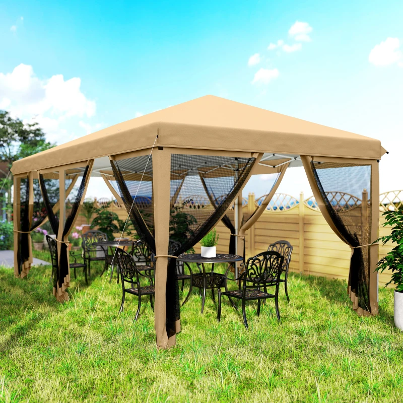 Outsunny 10 x 20ft Pop Up Canopy Tent with 6 Removable Mesh Sidewalls and Carry Bag, Beige