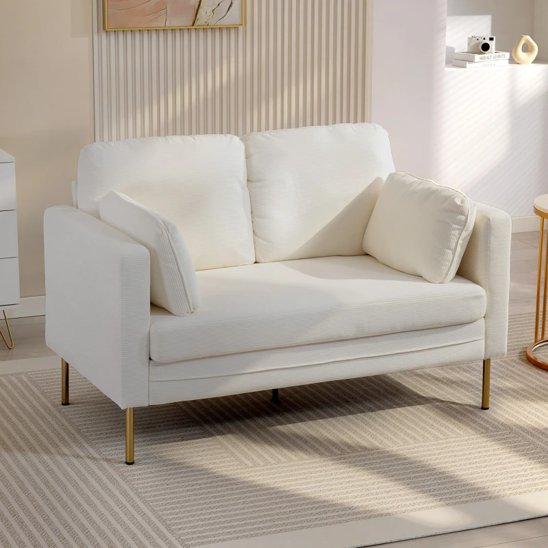 HOMCOM Loveseat Sofa, 55" Small Sofa Couch with 2 Pillows, Metal Legs for Living Room, Bedroom, Apartment, Cream White