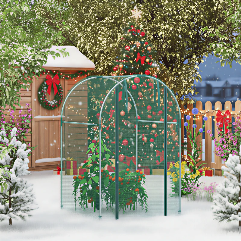 Outsunny Galvanized Steel Crop Cage, Plant Protection Tent with Zippered Door, 4' x 4', Green