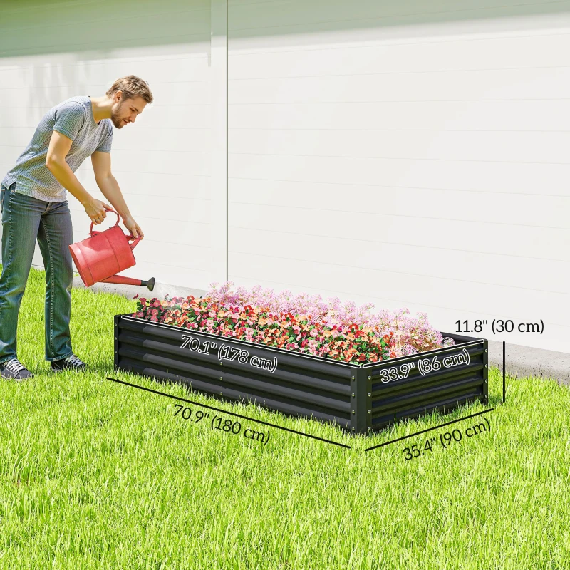 Outsunny 6 x 3 x 1ft Galvanized Raised Garden Bed, Reinforced Outdoor Planter Box with Open Bottom, Dark Grey