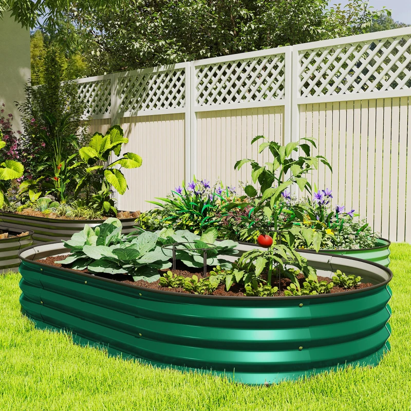 Outsunny 5' x 3' x 1' Large Outdoor Planter Box, Galvanized Raised Garden Bed with Metal Plant Stake, Green