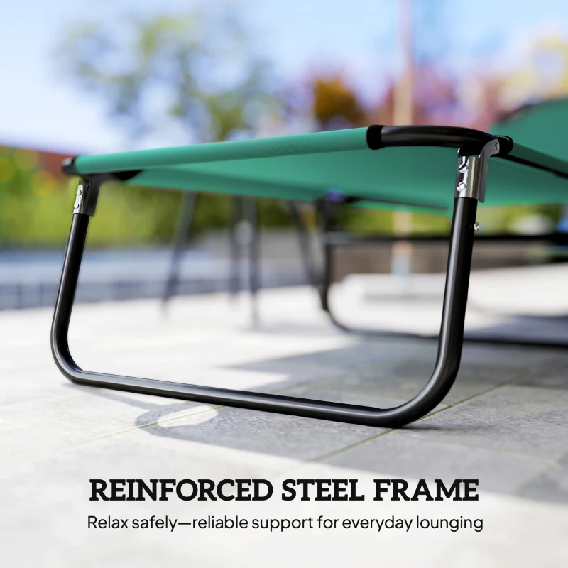 Outsunny Outdoor Folding Lounge Chair, Steel Tanning Chair with Reclining Back, Breathable Mesh for Beach, Yard, Patio, Green