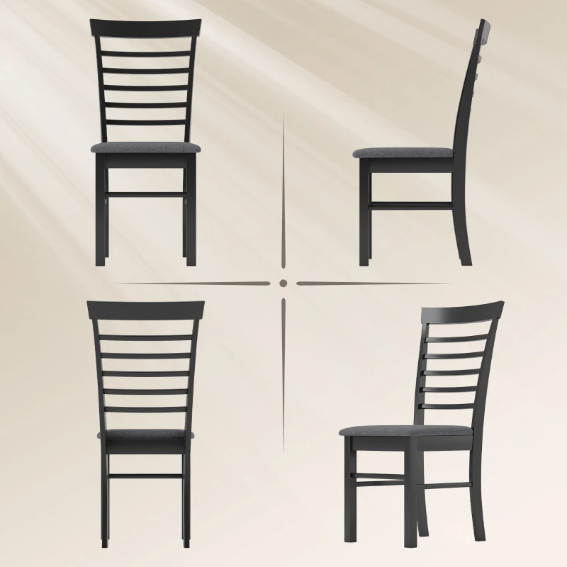 HOMCOM Wooden Dining Chairs Set of 4, Farmhouse Upholstered Kitchen Chairs with Rubber Wood Frame, Black and Gray
