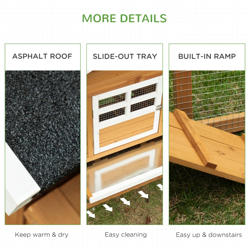 PawHut 79" Wooden Chicken Coop, Outdoor Hen House, Poultry Habitat with Removable Tray, Nesting Box, Run, Ramp, Brown