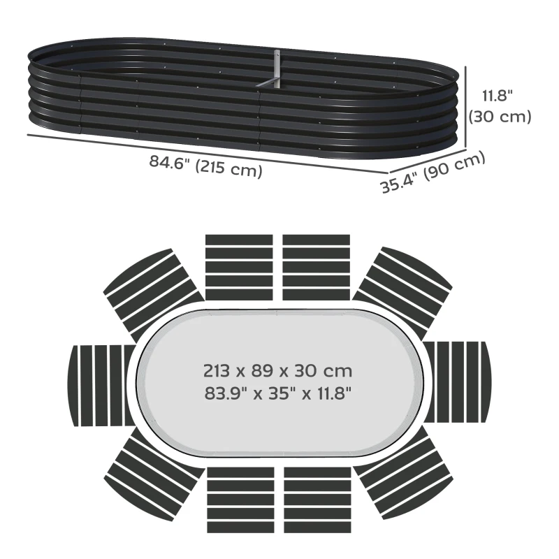 Outsunny 7' x 3' x 1' Large Outdoor Planter Box, Galvanized Raised Garden Bed with Metal Plant Stake, Black