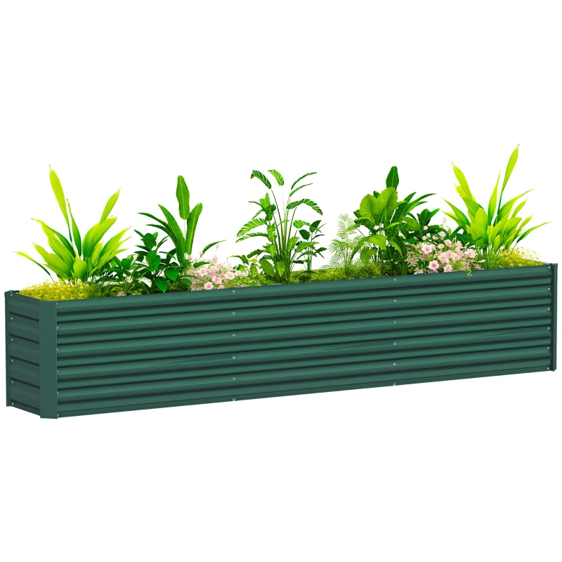 Outsunny 8 x 1.3 x 1.5ft Galvanized Raised Garden Bed, Reinforced Outdoor Planter Box with Open Bottom, Green