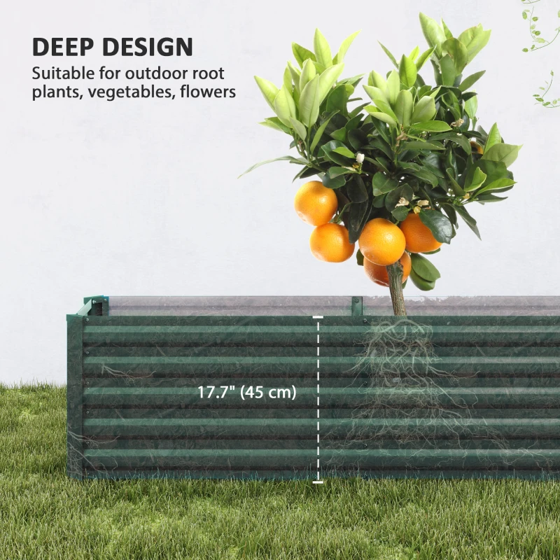 Outsunny 8 x 1.3 x 1.5ft Galvanized Raised Garden Bed, Reinforced Outdoor Planter Box with Open Bottom, Green