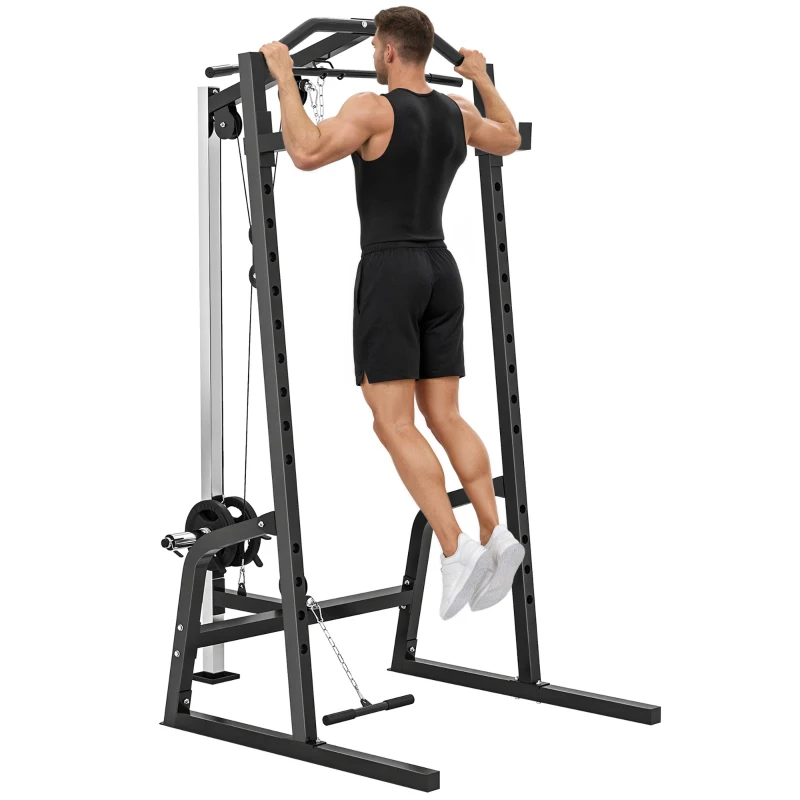 Soozier Power Cage Power Rack with 15-Level Squat Rack, Cable Pulley System, Pull up Stand and Push up Stand