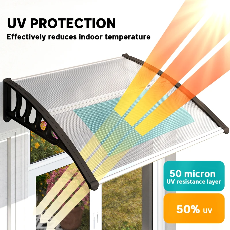 Outsunny Awning Door Canopy, 40.6" x 38" Polycarbonate Front Door Outdoor Patio Cover with Hollow Sheet for UV Protection, Clear