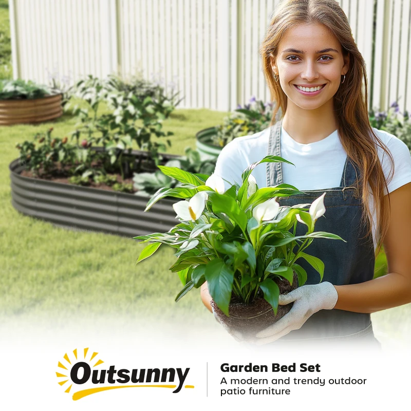 Outsunny 7' x 3' x 1' Large Outdoor Planter Box, Galvanized Raised Garden Bed with Metal Plant Stake, Dark Grey