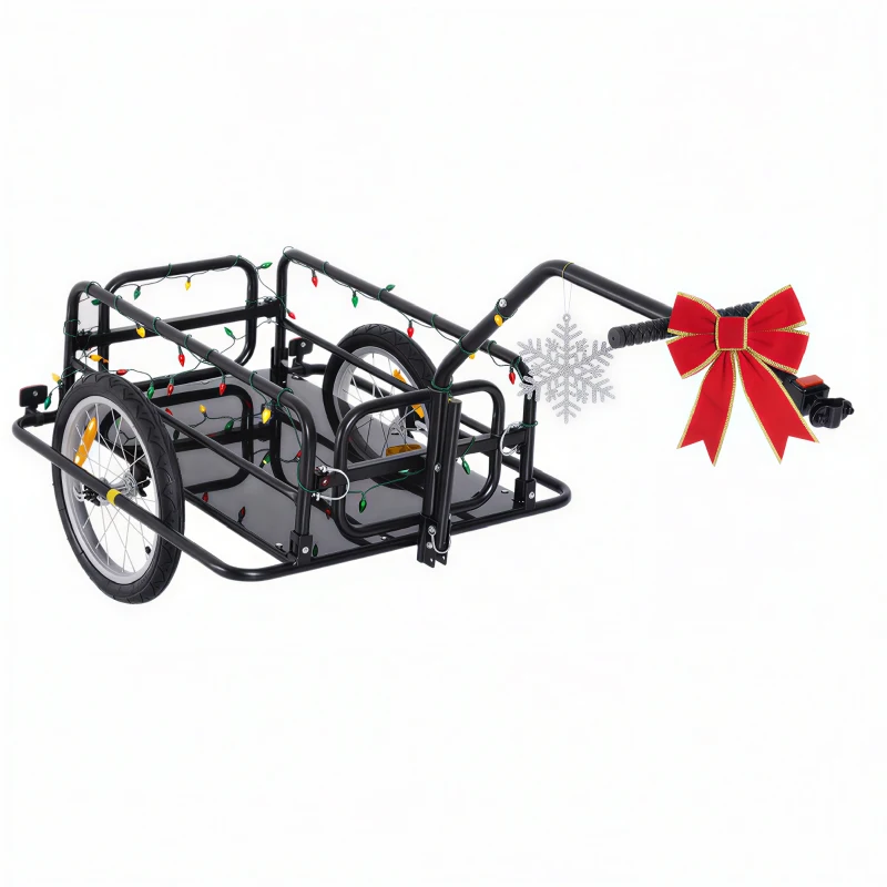 Aosom Foldable Bike Cargo Trailer Cart with Hitch, 88 lbs. Capacity, Black(m-1)