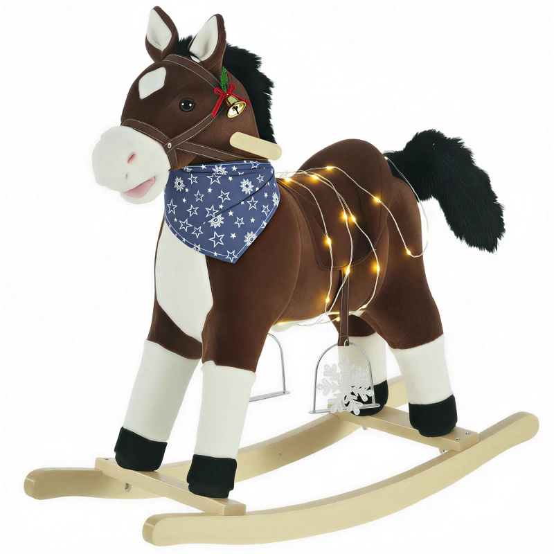 Qaba Kids Plush Ride-On Rocking Horse Toy Cowboy Rocker with Fun Realistic Sounds for Child 3-6 Years Old, Brown
