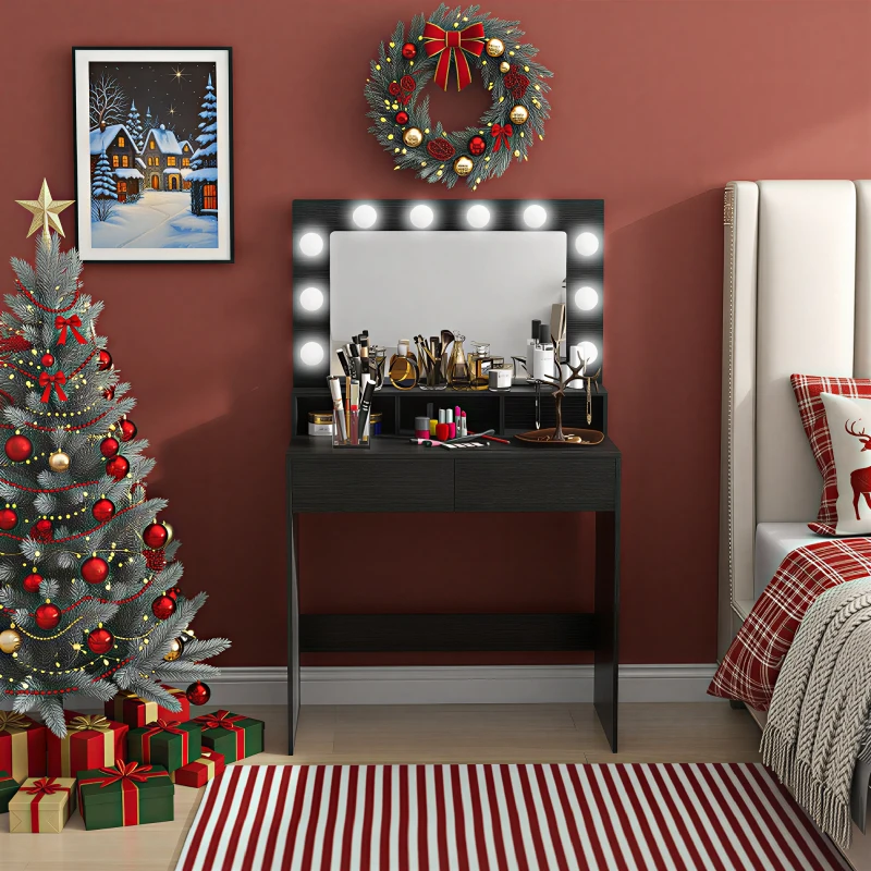 HOMCOM Vanity Table, Makeup Dressing Table with LED Lighting Mirror, Drawers, for Bedroom, Black