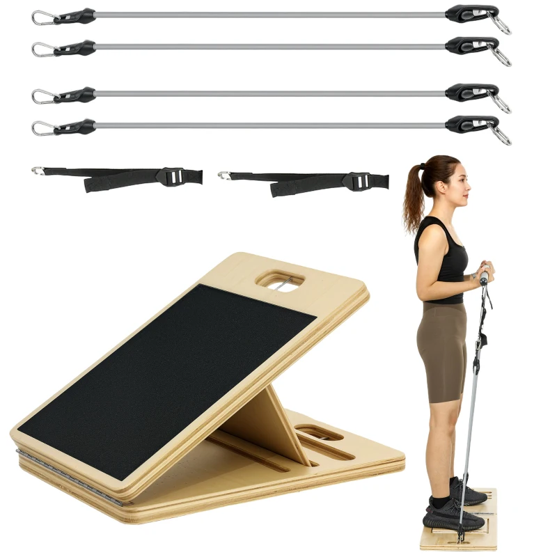 Soozier Pilates Bar Kit with Resistance Bands and Foldable Calf Stretch Board, Pilates Equipment for Full Body Workouts, Grey