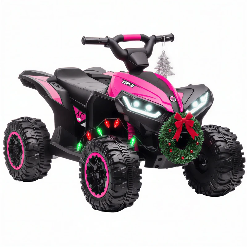 Aosom 12V Kids ATV Quad Car with Forward & Backward Function, Wear-Resistant Wheels, Music, for Toddlers 3-5 Years Old, Pink