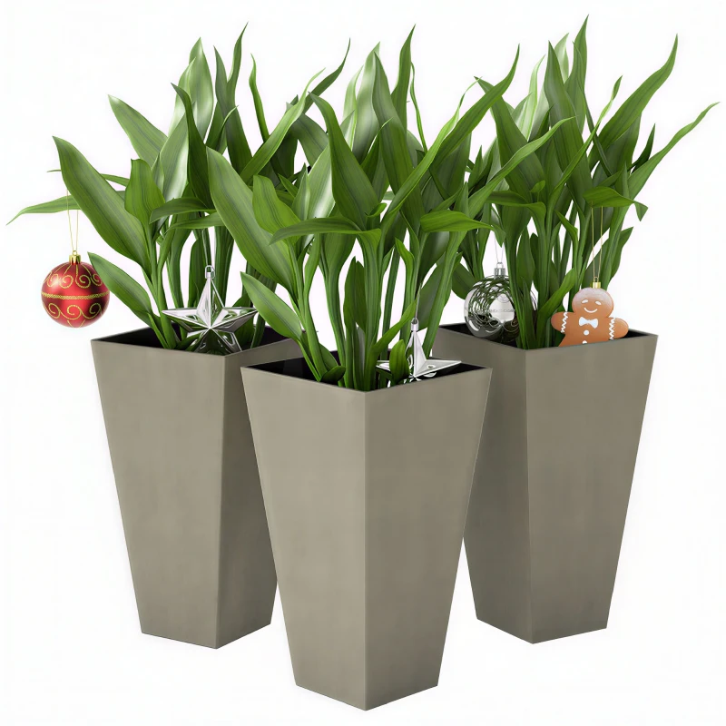 Outsunny Tall Planters for Outdoor Plants Set of 3, 28 In Taper Planters with Drainage Holes, Indoor Grande Plant Pots, Front Porch Decor, Grey