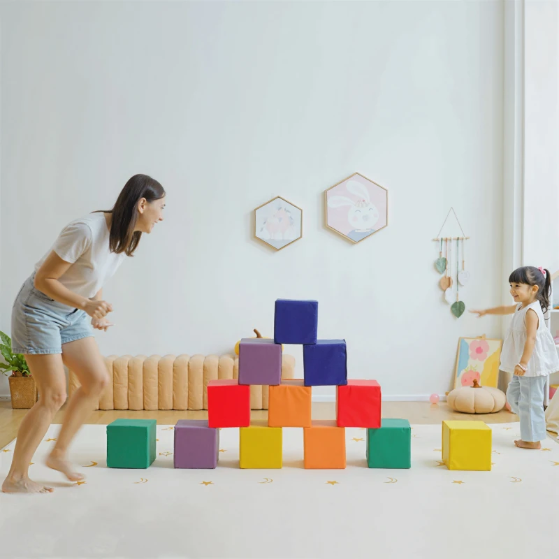 Soozier 12 Piece Soft Play Blocks Soft Foam Toy Building And Stacking Blocks - Multicolours