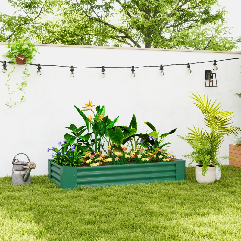 Outsunny 6 x 3 x 1ft Galvanized Raised Garden Bed, Reinforced Outdoor Planter Box with Open Bottom, Green