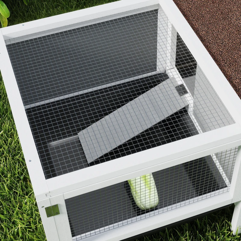 PawHut Rabbit Hutch, Wooden Guinea Pig Cage with Run, Openable Top, Pull Out Tray and Ramp, Water-Resistant Roof, Grey